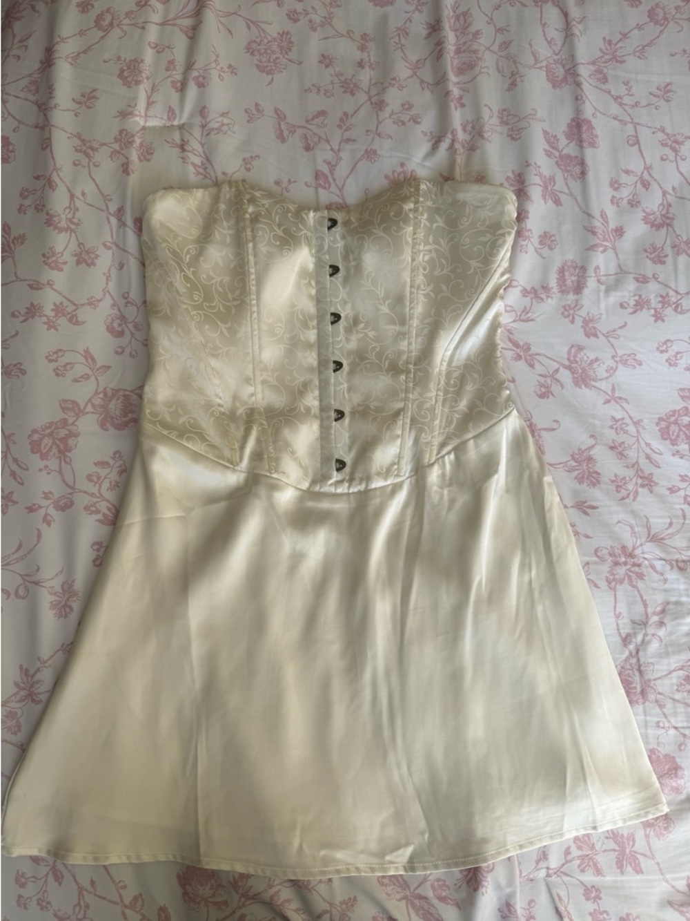 Princess Polly White/ Ivory Strapless Satin Corset Mini Dress